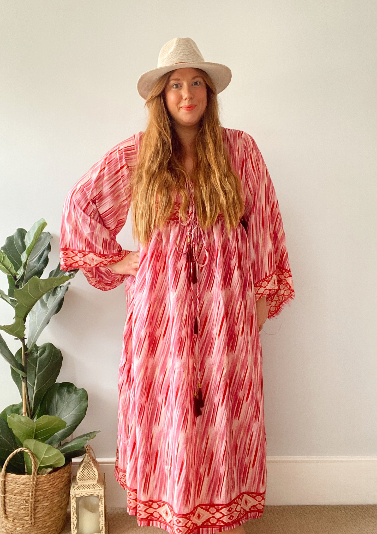 Nova pink striped boho silk dress