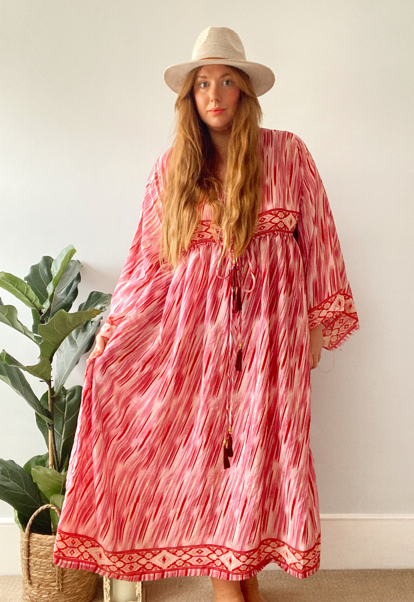 Nova pink striped boho silk dress