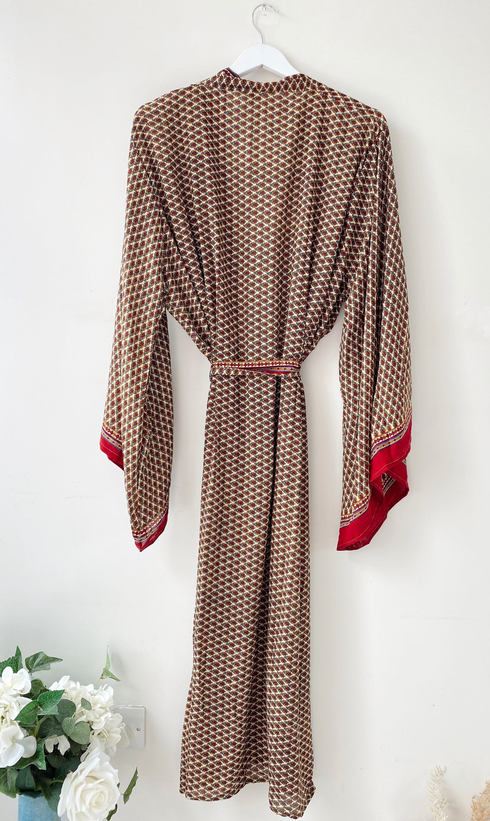 Laurel brown/red print recycled-silk free-size kimono//robe UK 8-16KIMONO