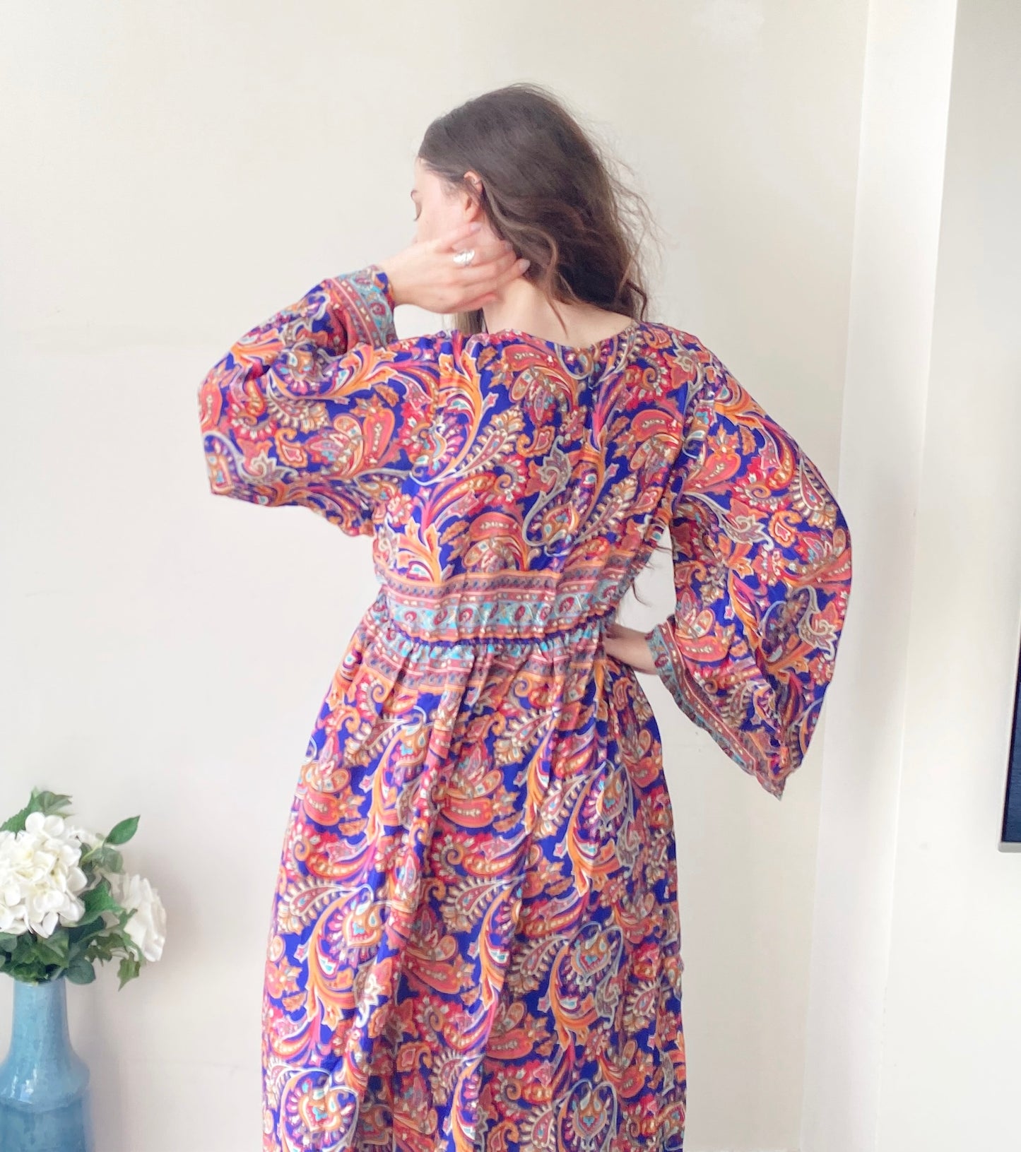 Nova navy red paisley-print silk maxi dress free size UK8-16DRESSES