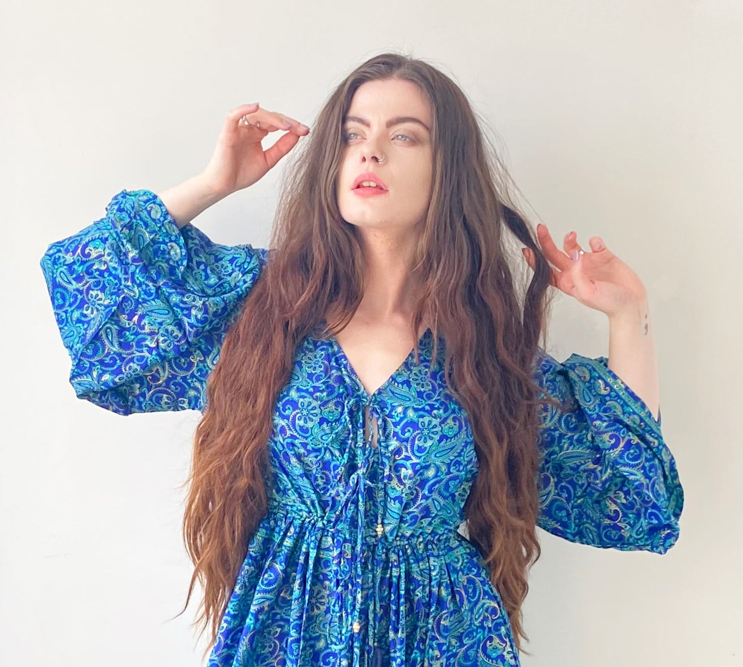 Nova royal-blue paisley-print silk maxi dress free size UK8-16