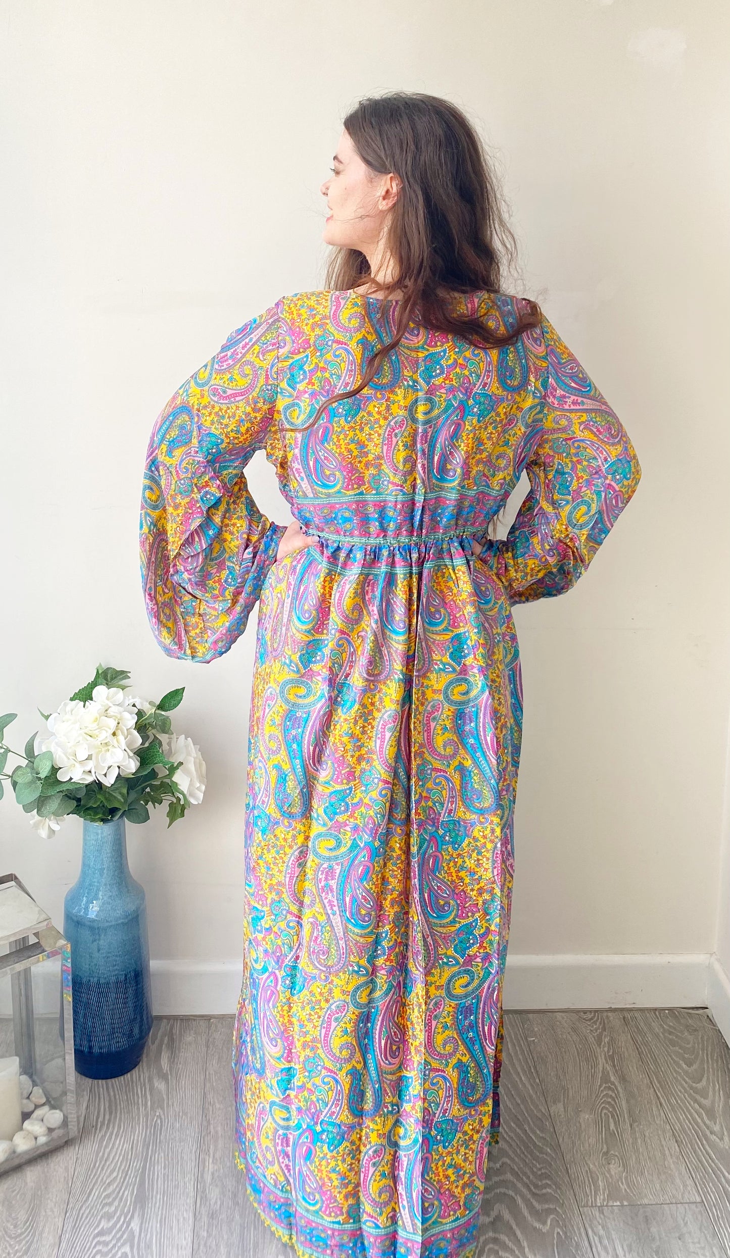 Nova lilac yellow blue paisley-print silk maxi dress free size UK8-16DRESSES