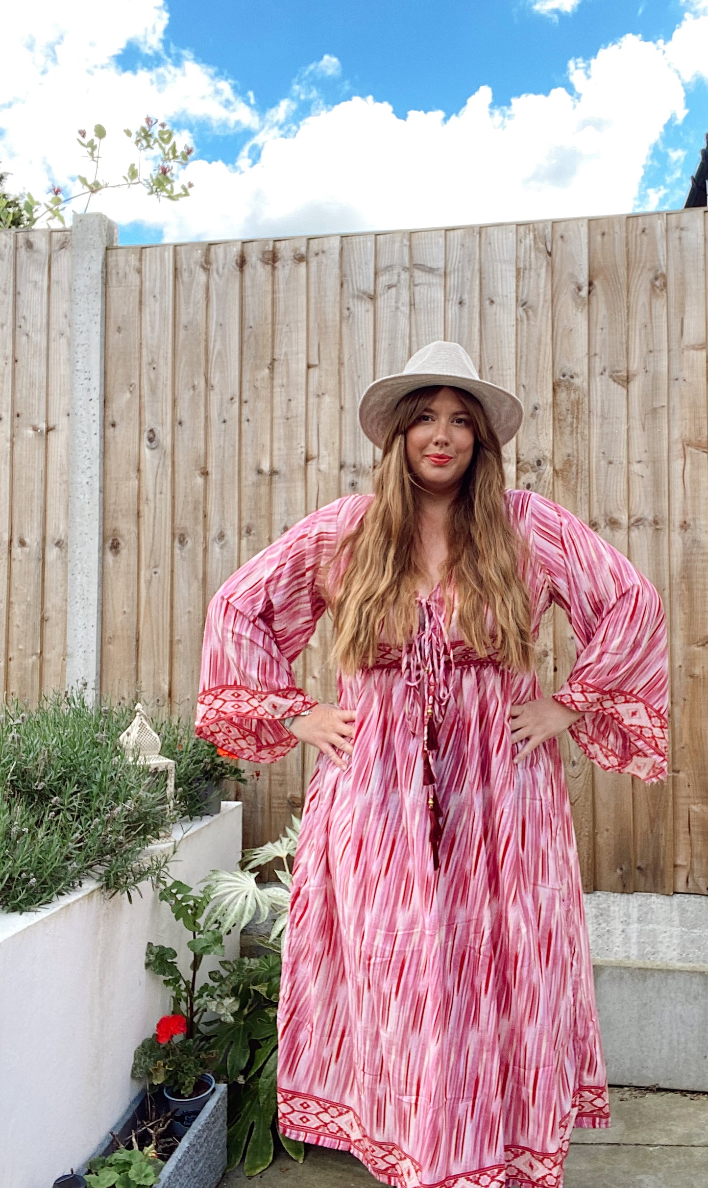 Nova pink striped boho silk dress