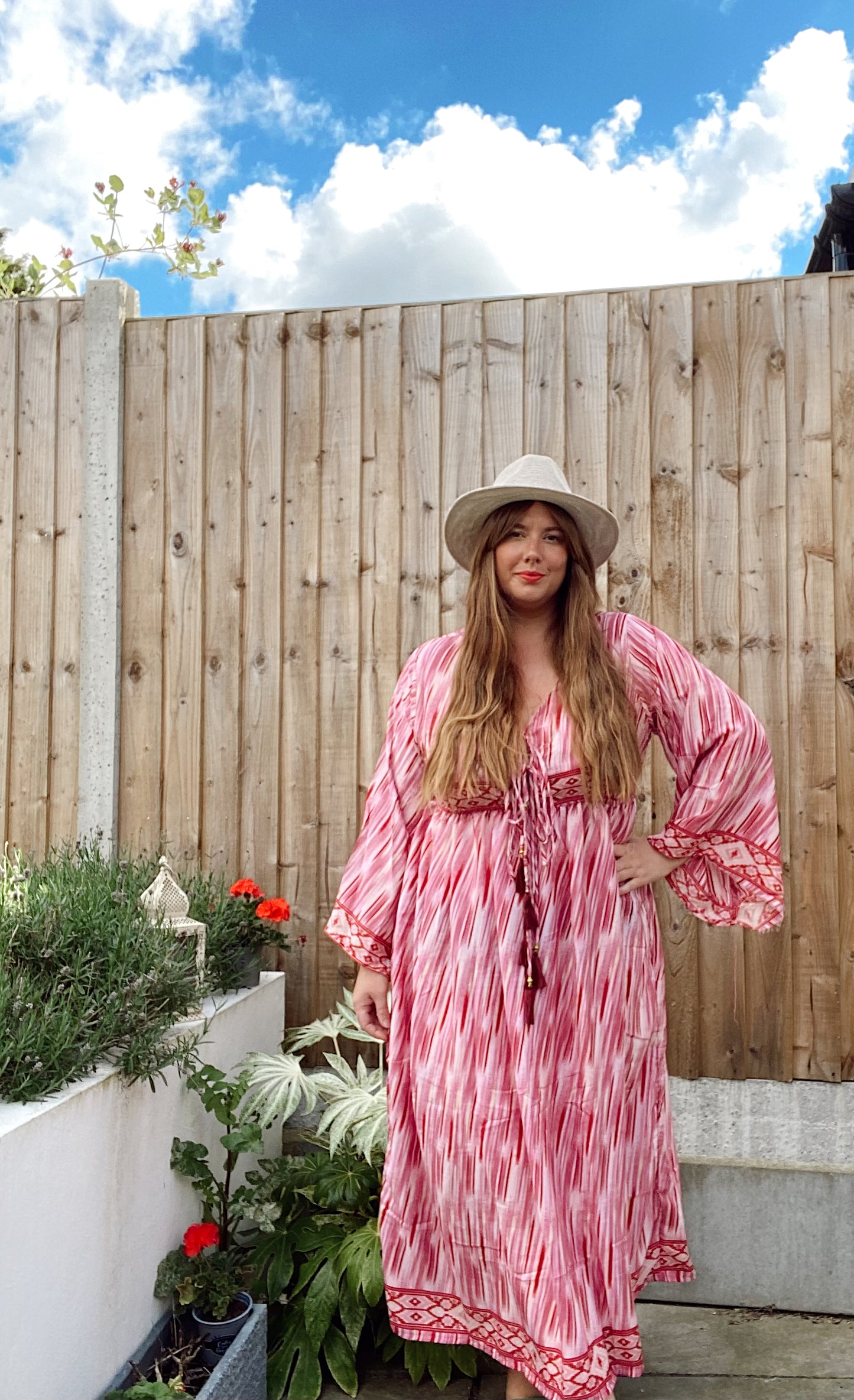 Nova pink striped boho silk dress