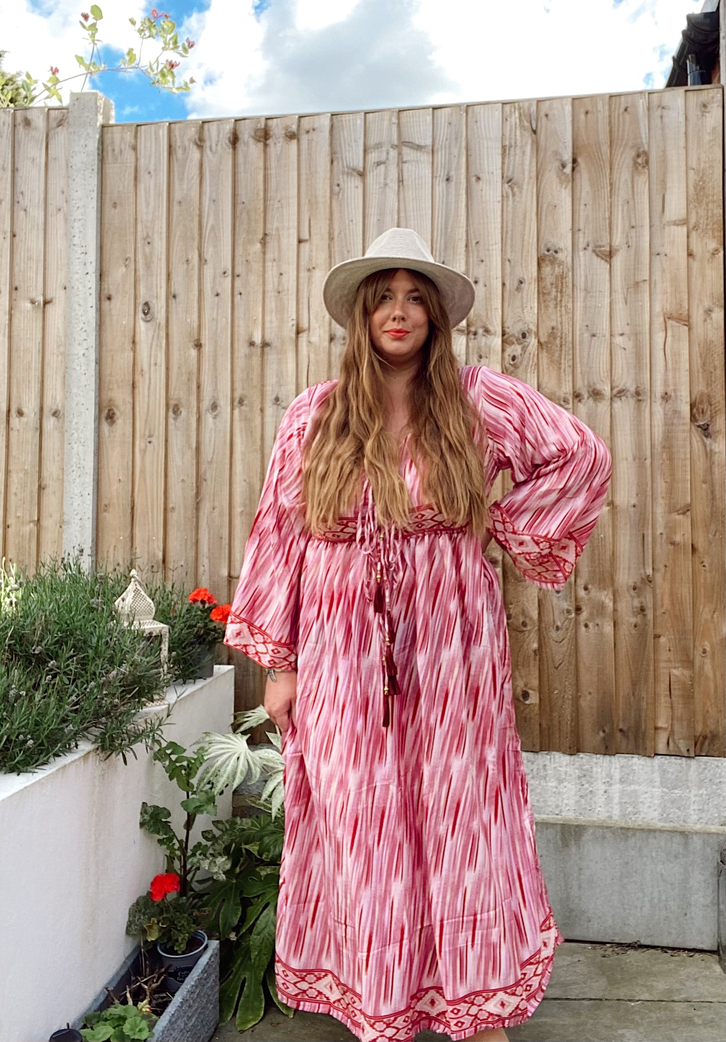 Nova pink striped boho silk dress