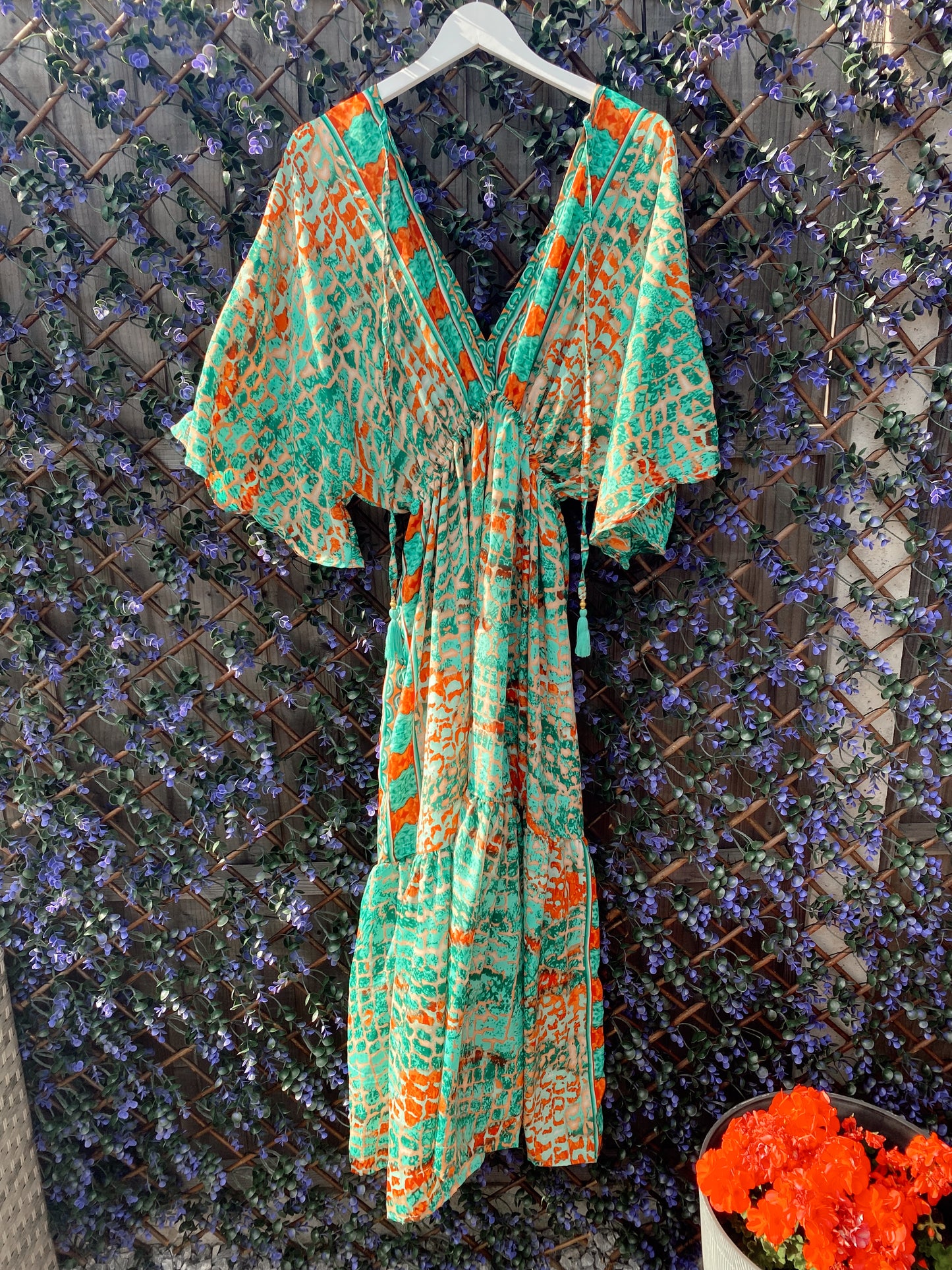 Cora green abstract-print silk dress