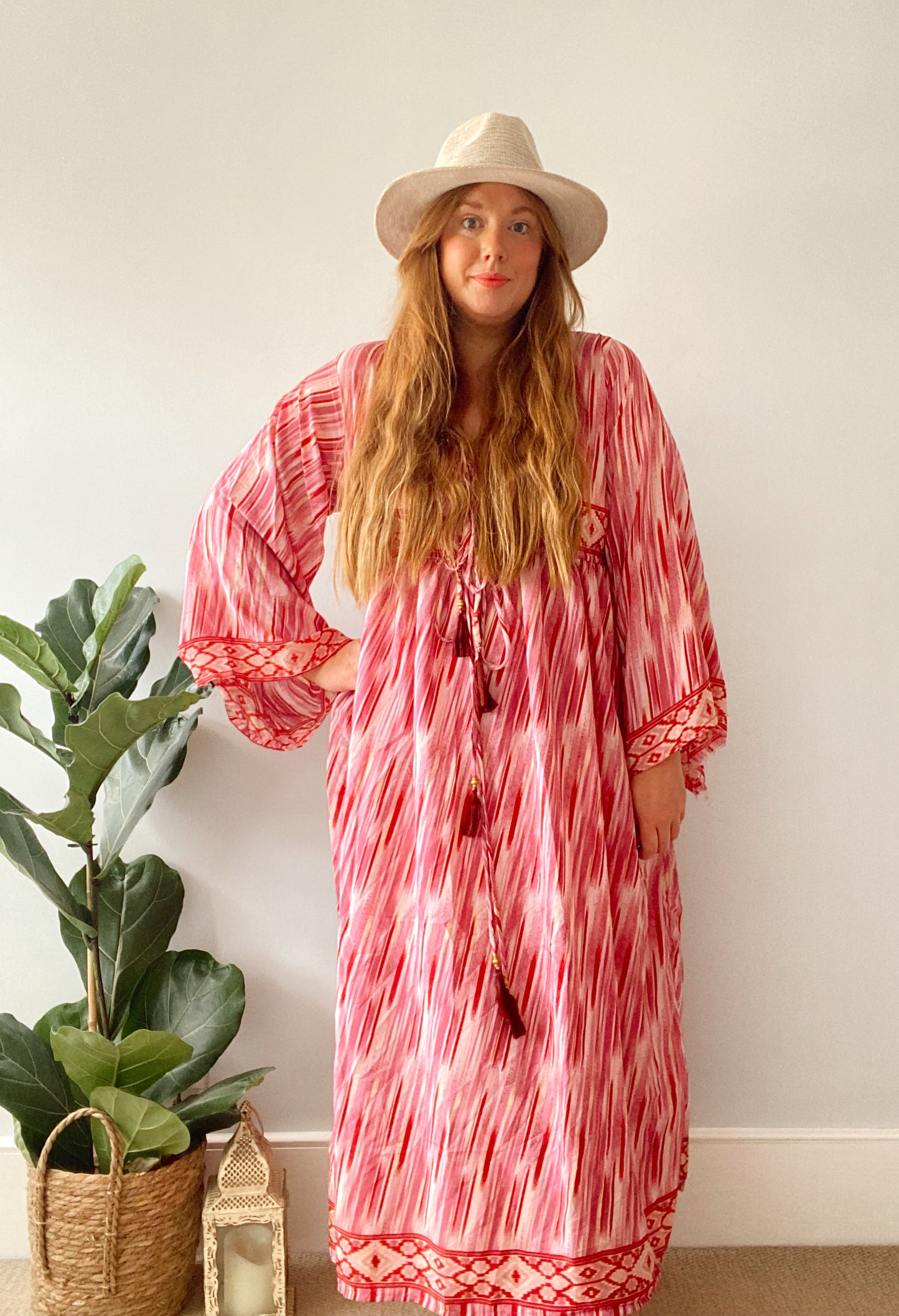 Nova pink striped boho silk dress