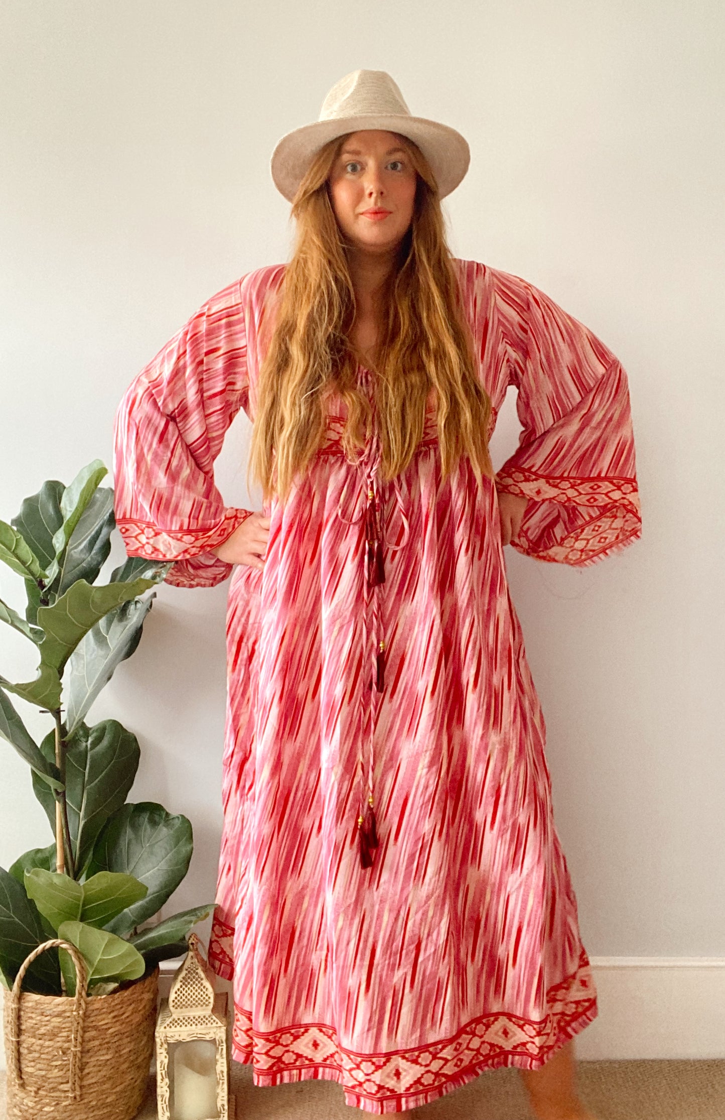 Nova pink striped boho silk dress