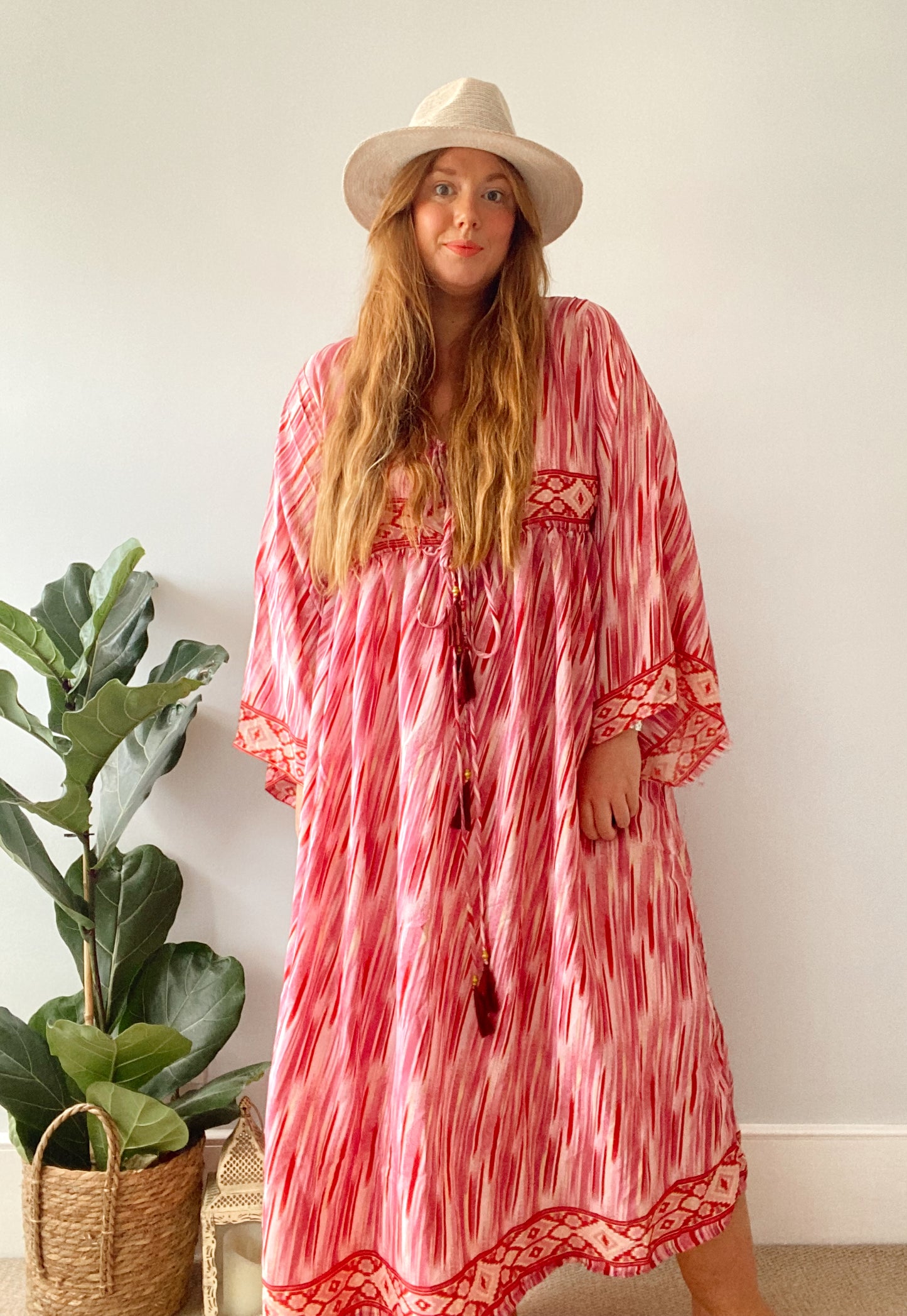 Nova pink striped boho silk dress