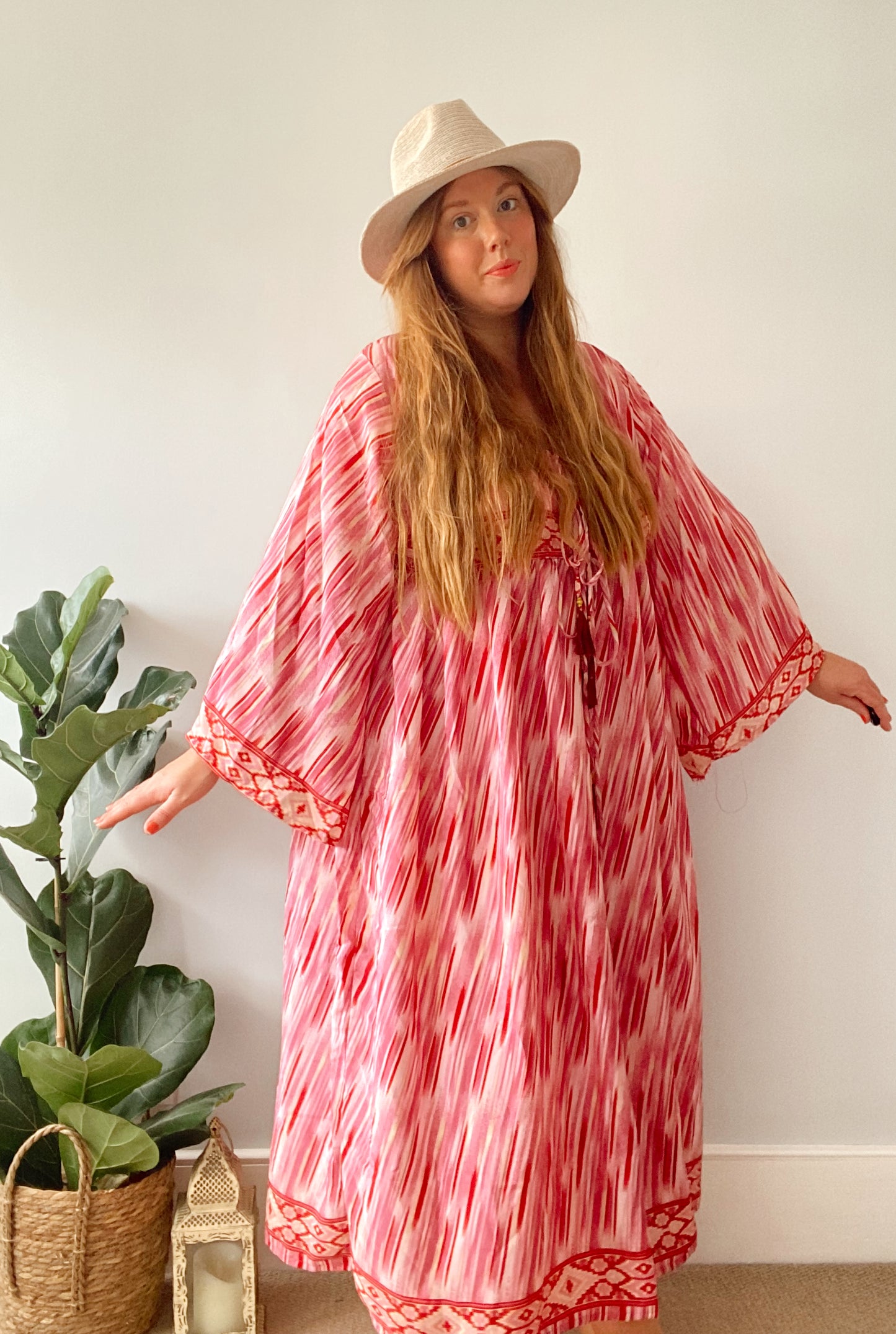 Nova pink striped boho silk dress