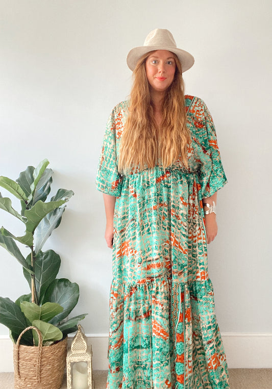 Cora green abstract-print silk dress