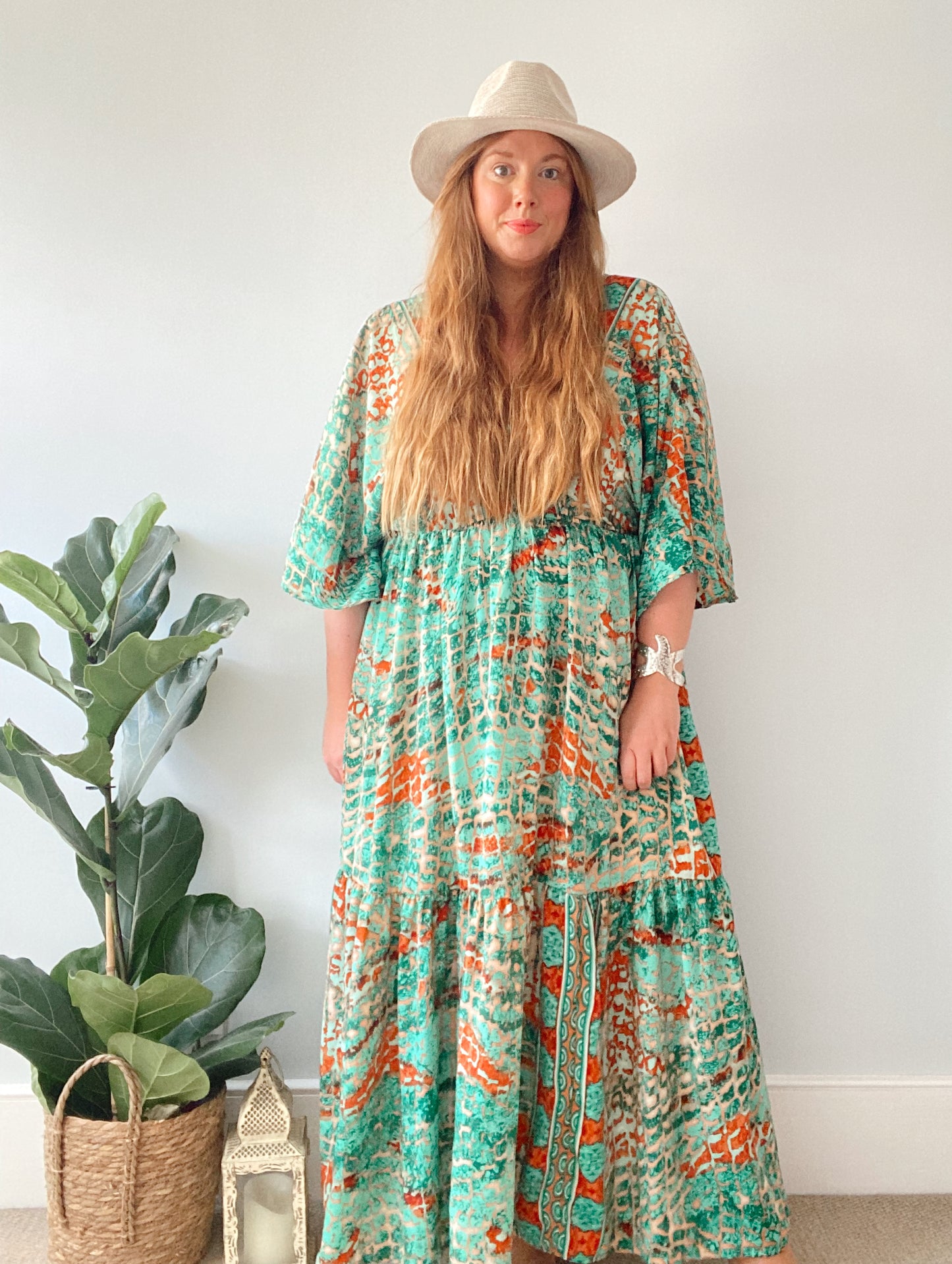 Cora green abstract-print silk dress