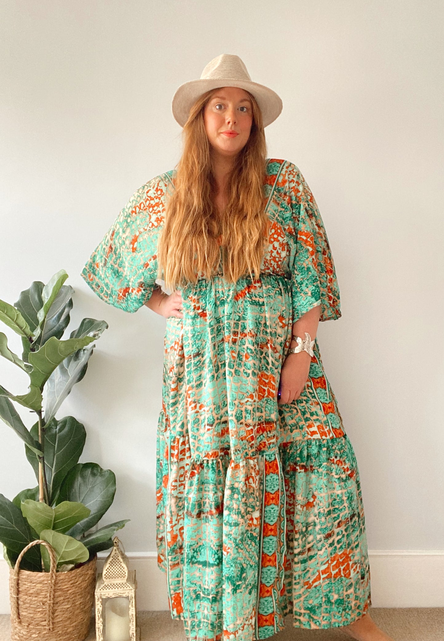 Cora green abstract-print silk dress