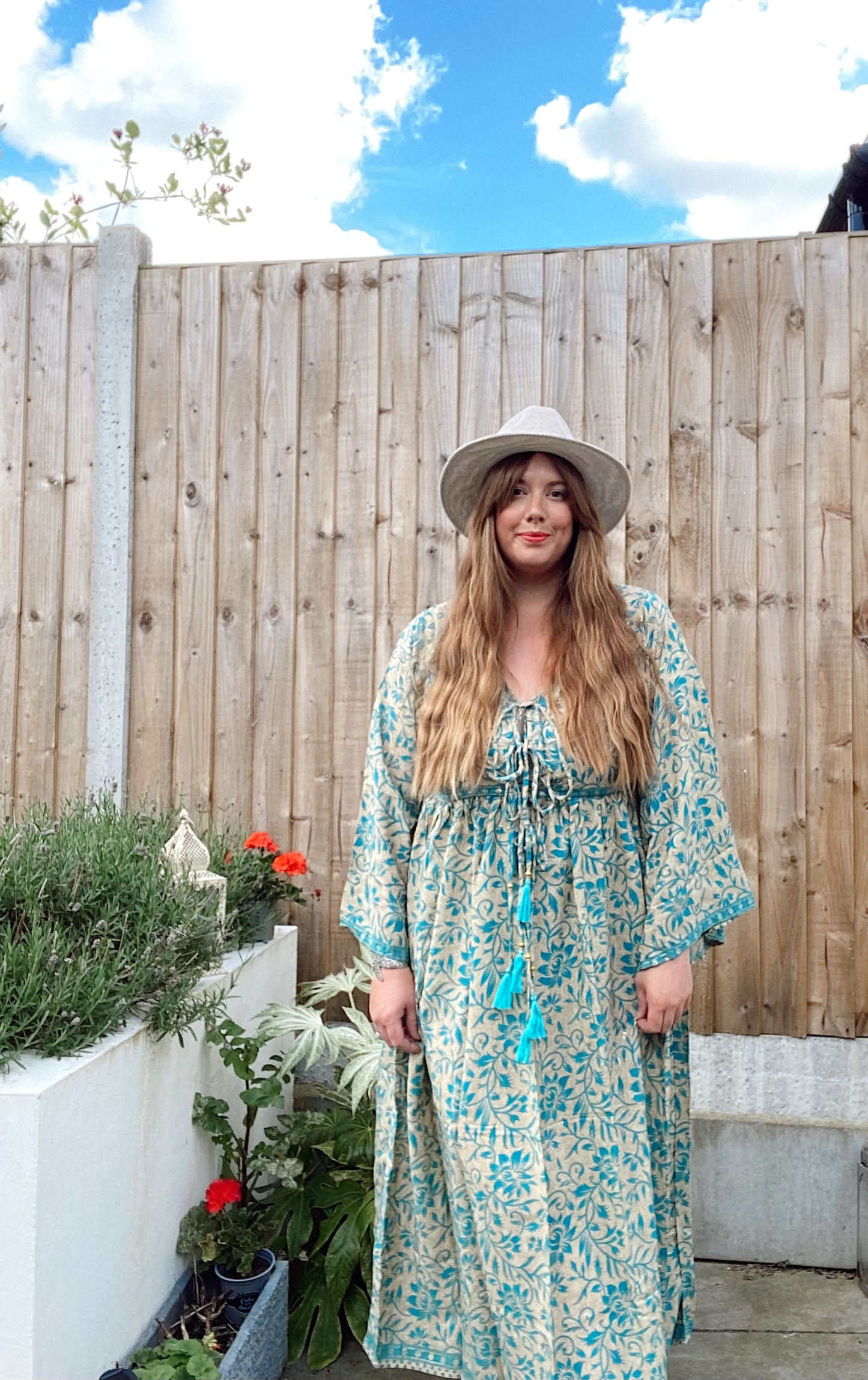 Nova blue gold boho silk dress