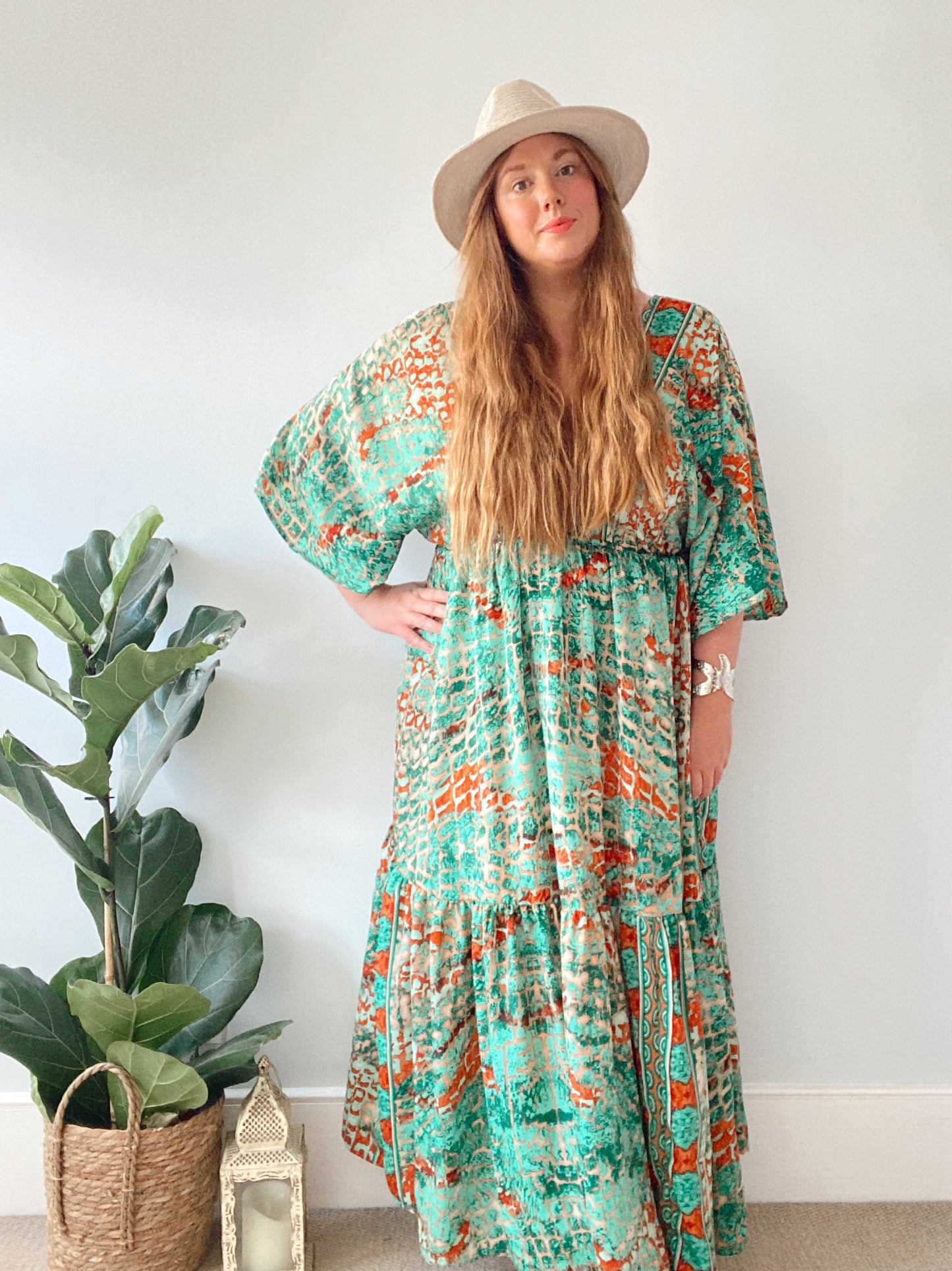 Cora green abstract-print silk dress