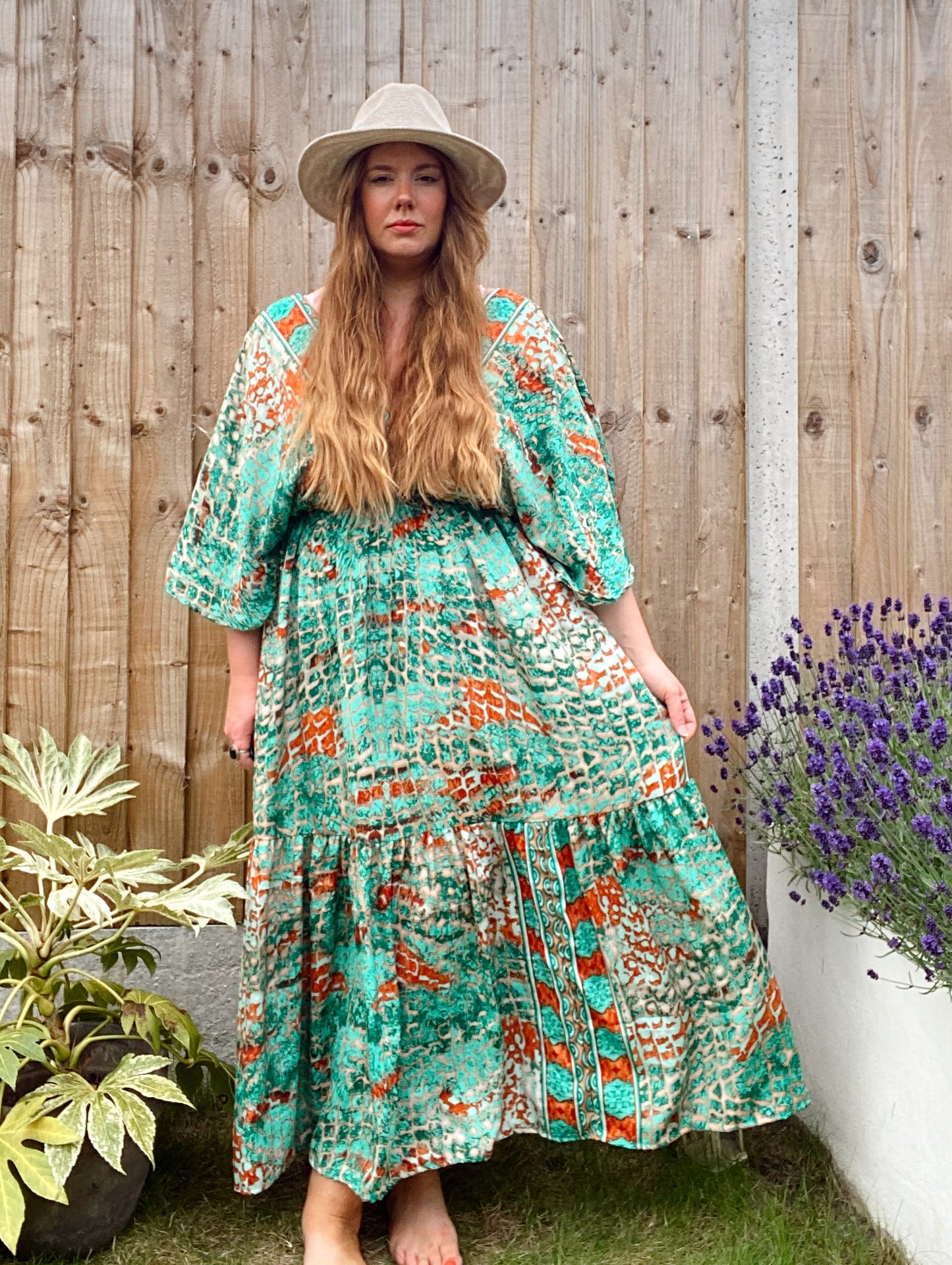 Cora green abstract-print silk dress