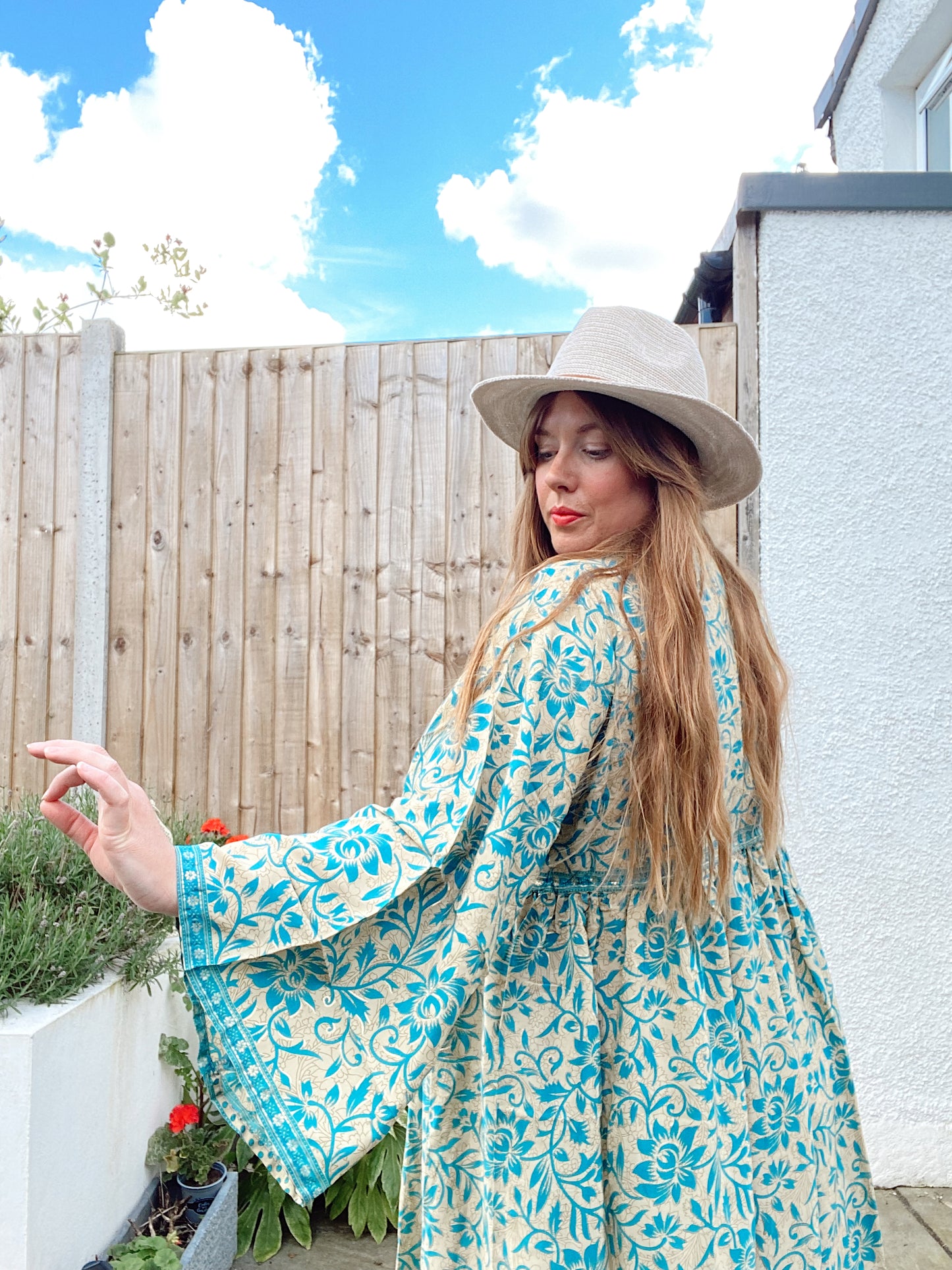 Nova blue gold boho silk dress