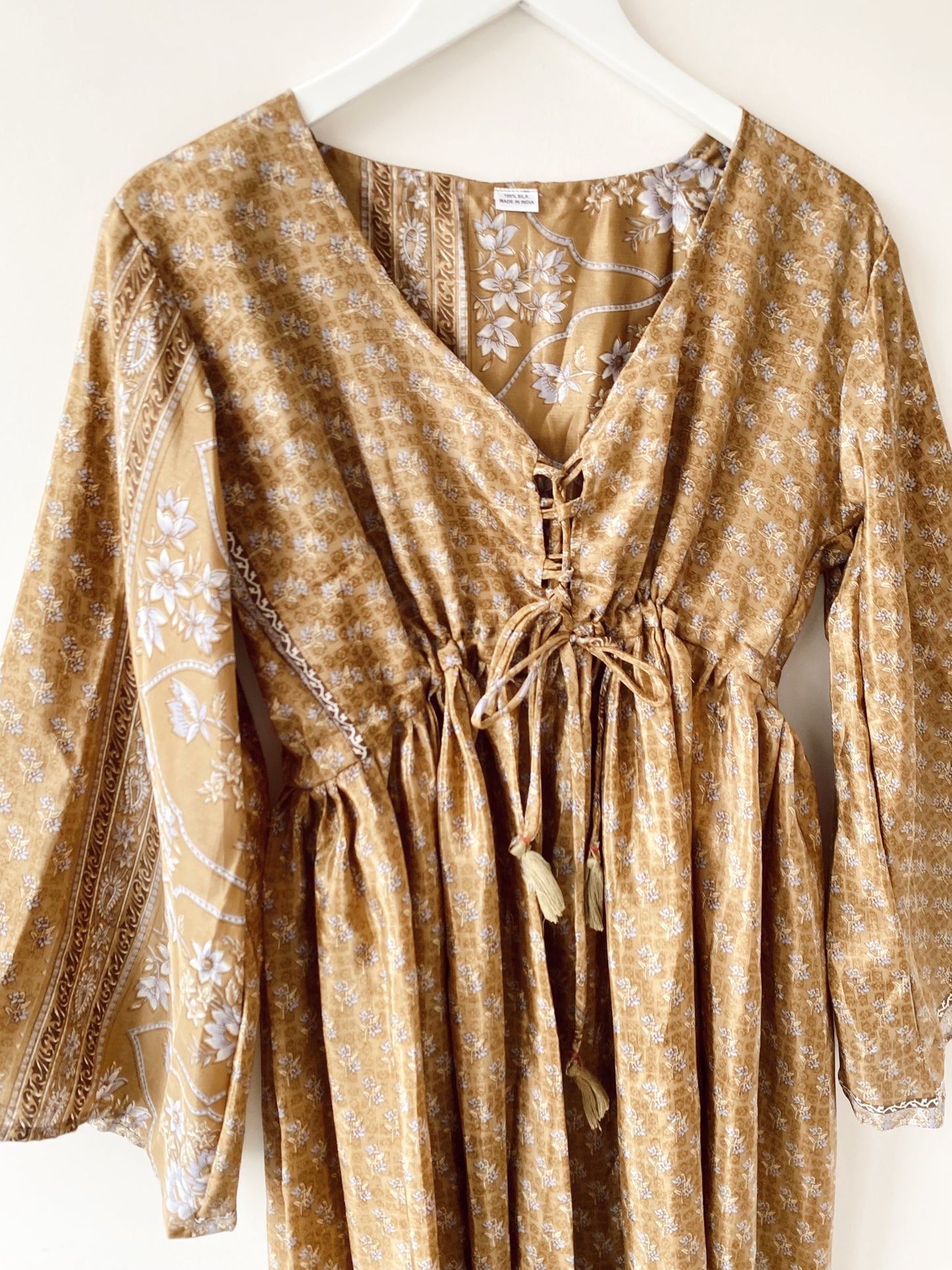 Nova light-brown floral print recycled-silk midi dress free size UK8-14DRESSES