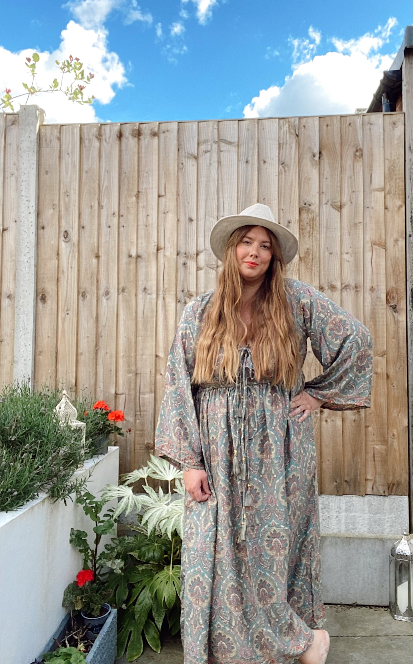 Nova grey pink paisley-print boho silk dress