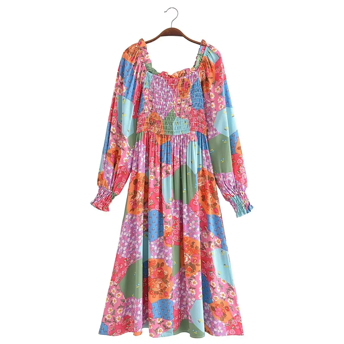Cleo boho patchwork midi dress