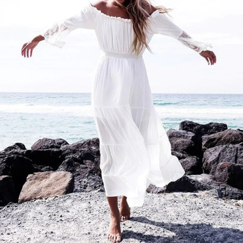 Edie boho off-the-shoulder lace maxi dressDRESSES