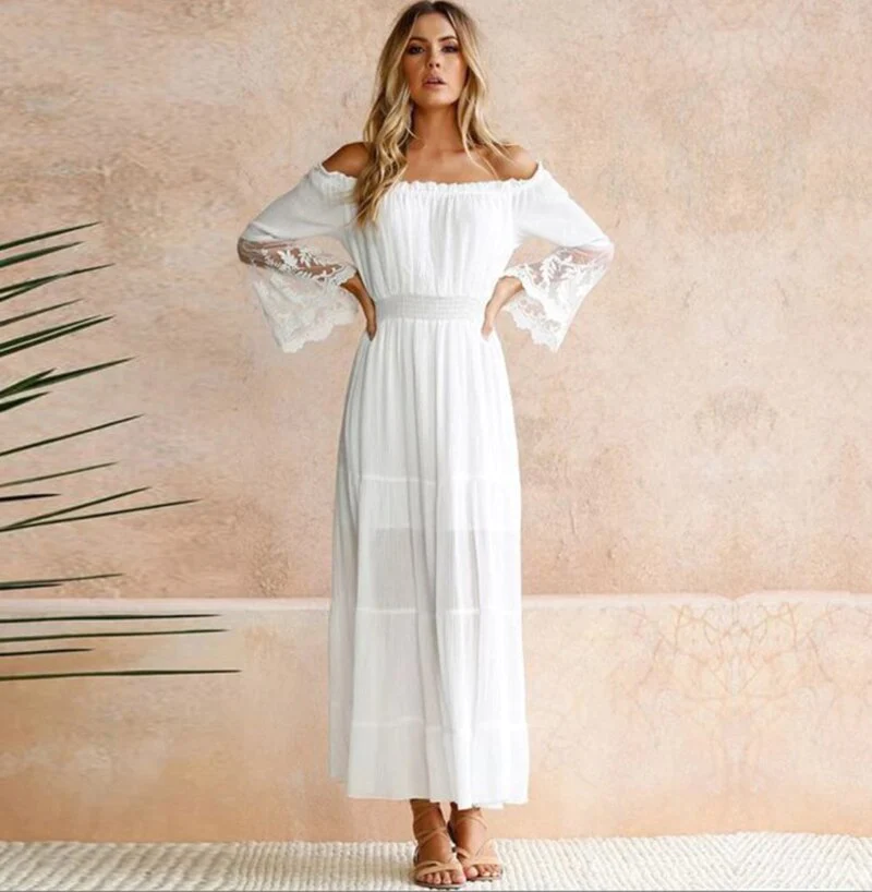 Edie boho off-the-shoulder lace maxi dress LEONORA GYPSY Edie boho off-the-shoulder lace maxi dress LEONORA GYPSY