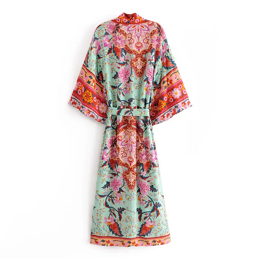 Luna floral-print bohemian kimono//cover-up//wrap dress