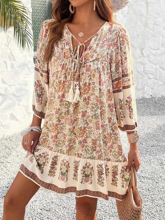 Sol cotton-blend beige boho dress/tunic