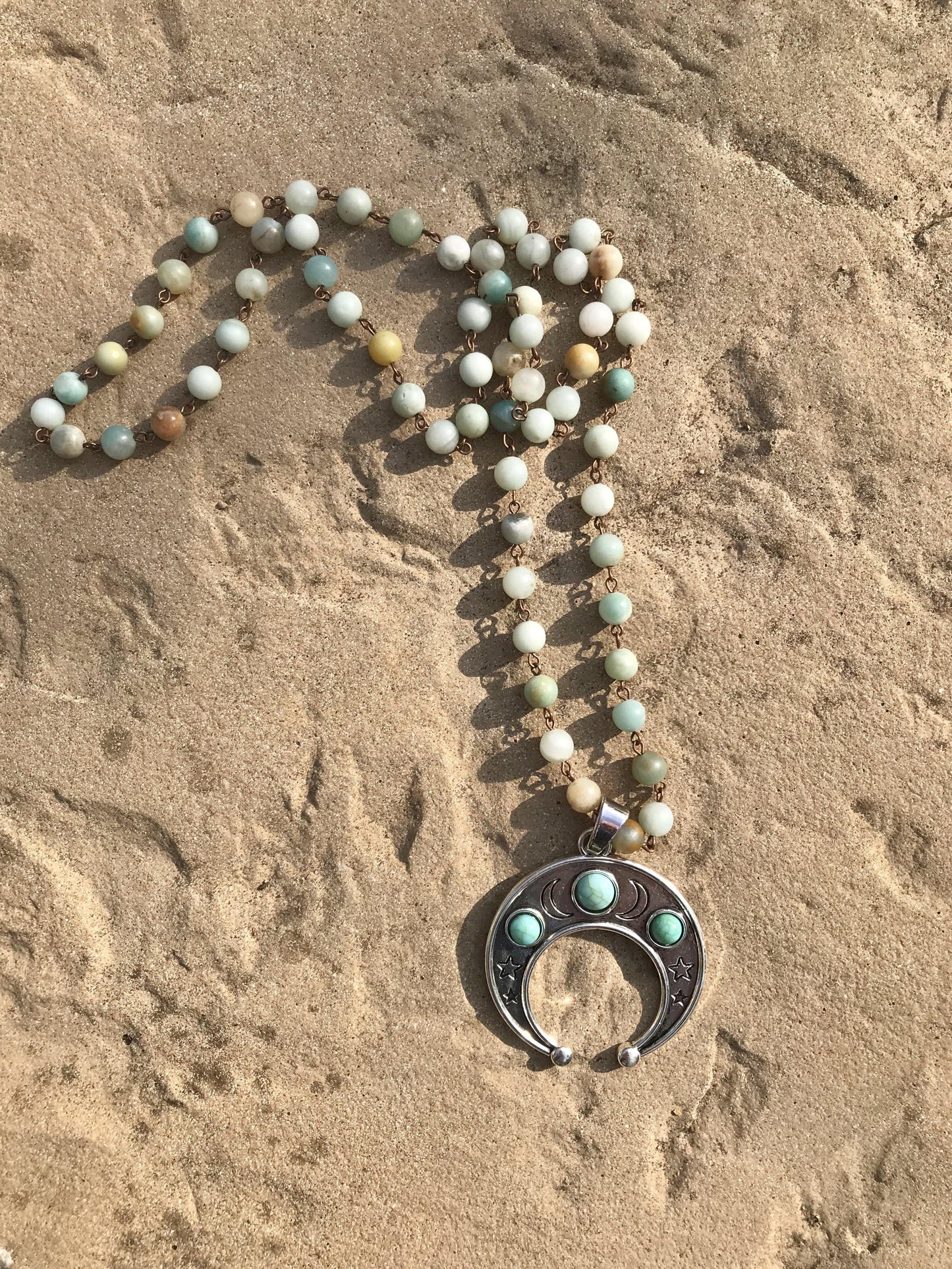 Moon natural-amazonite bohemian pendant necklacenecklace