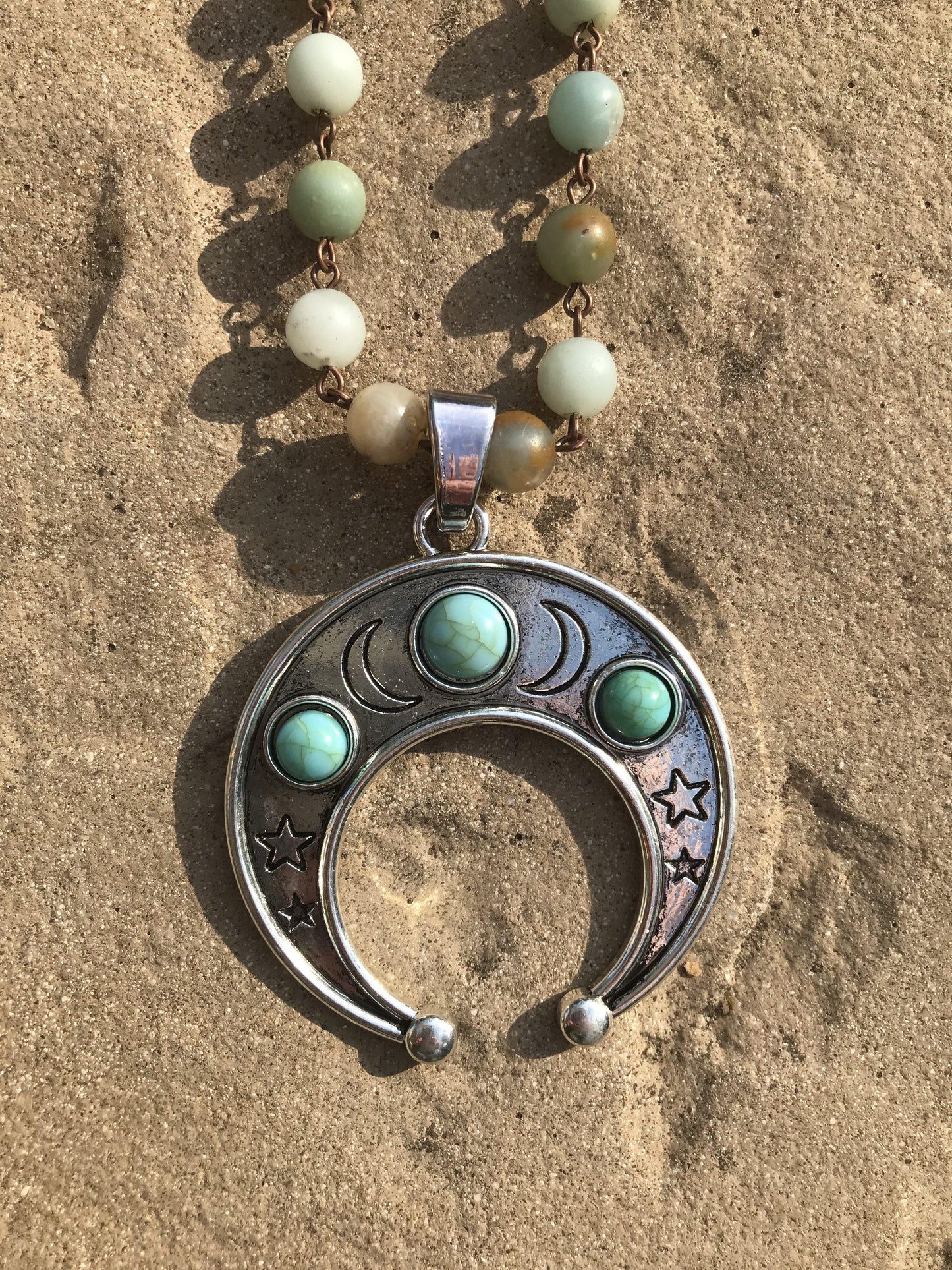 Moon natural-amazonite bohemian pendant necklacenecklace