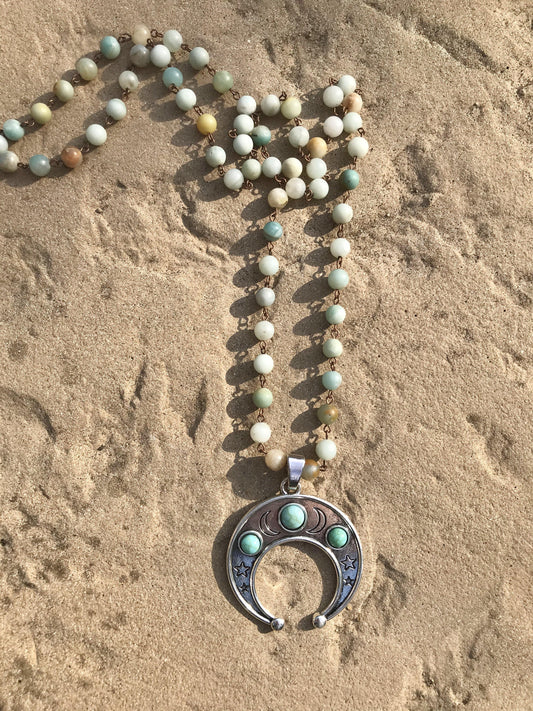 Moon natural-amazonite bohemian pendant necklacenecklace