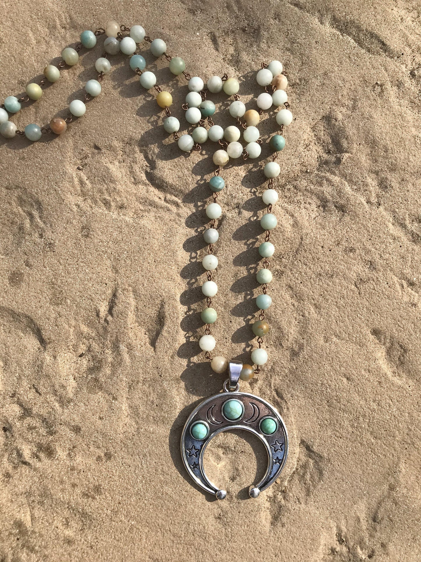 Moon natural-amazonite bohemian pendant necklacenecklace