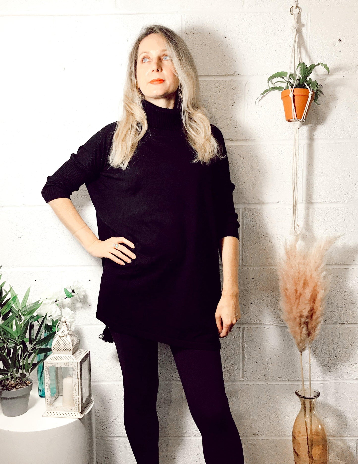 Edie roll-neck tassel trim poncho