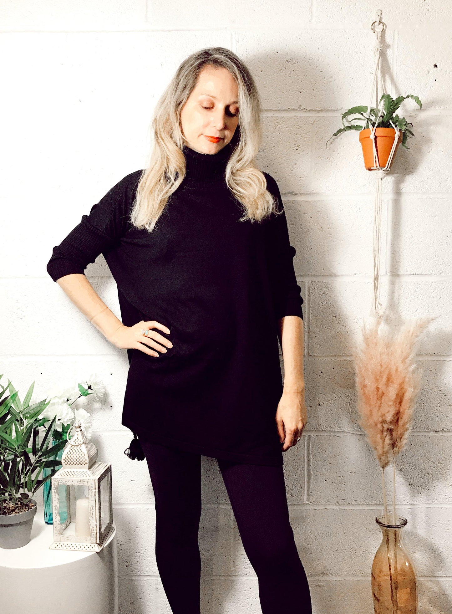 Edie roll-neck tassel trim poncho