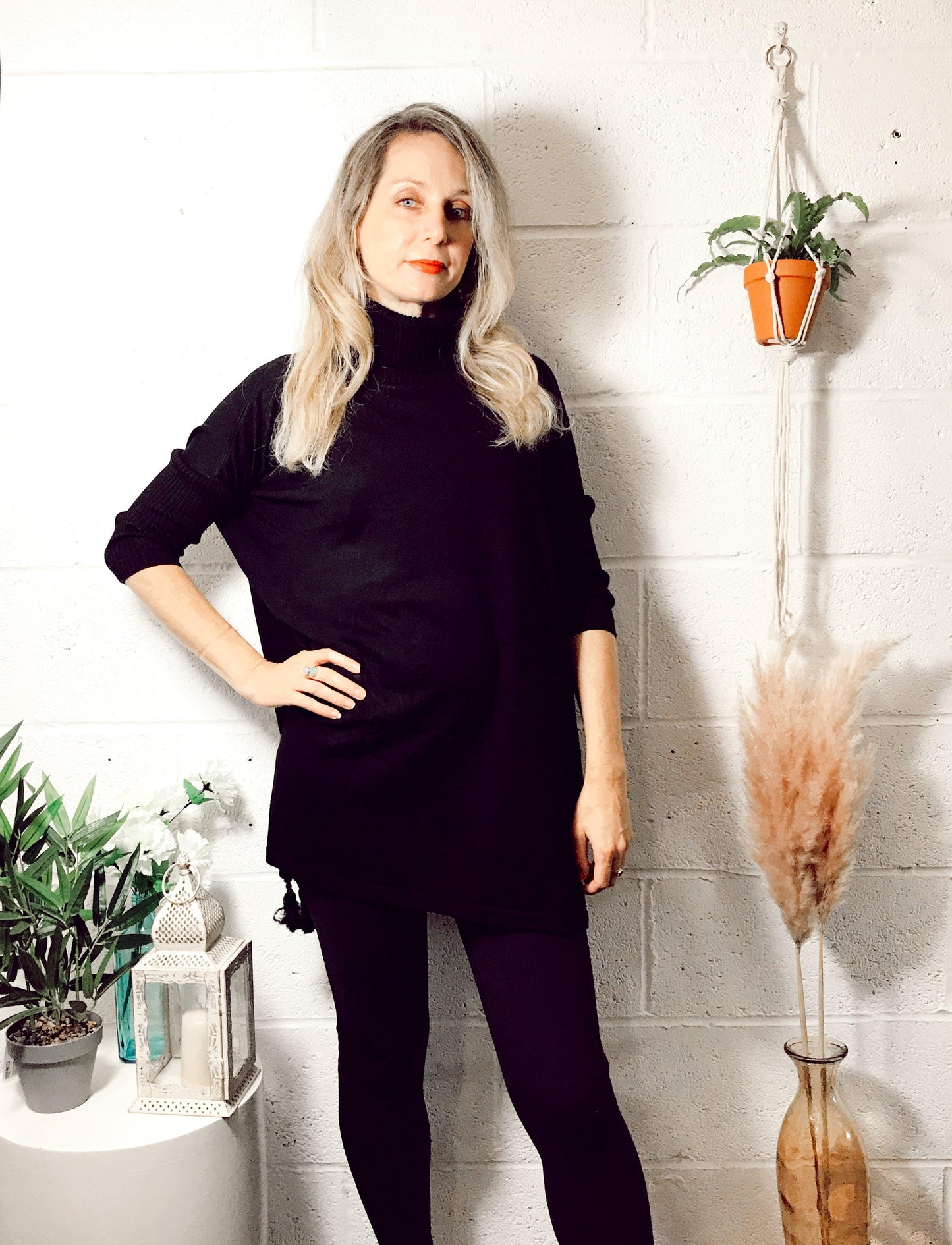 Edie roll-neck tassel trim poncho