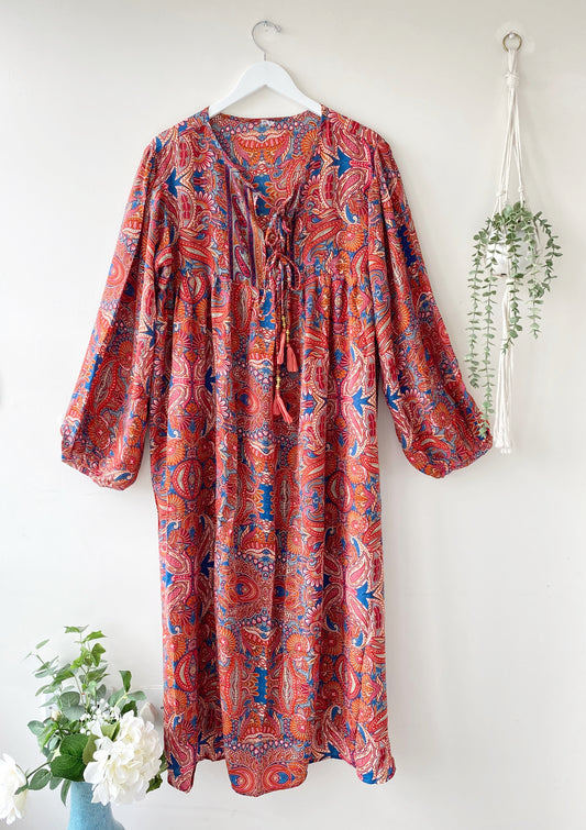 Florence red paisley-print silk dress free size UK 8-16DRESSES