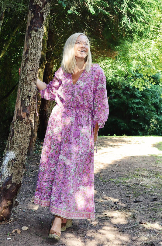 Rosalie bohemian floral-print pink cotton maxi kaftan//dress free sizeDRESSES