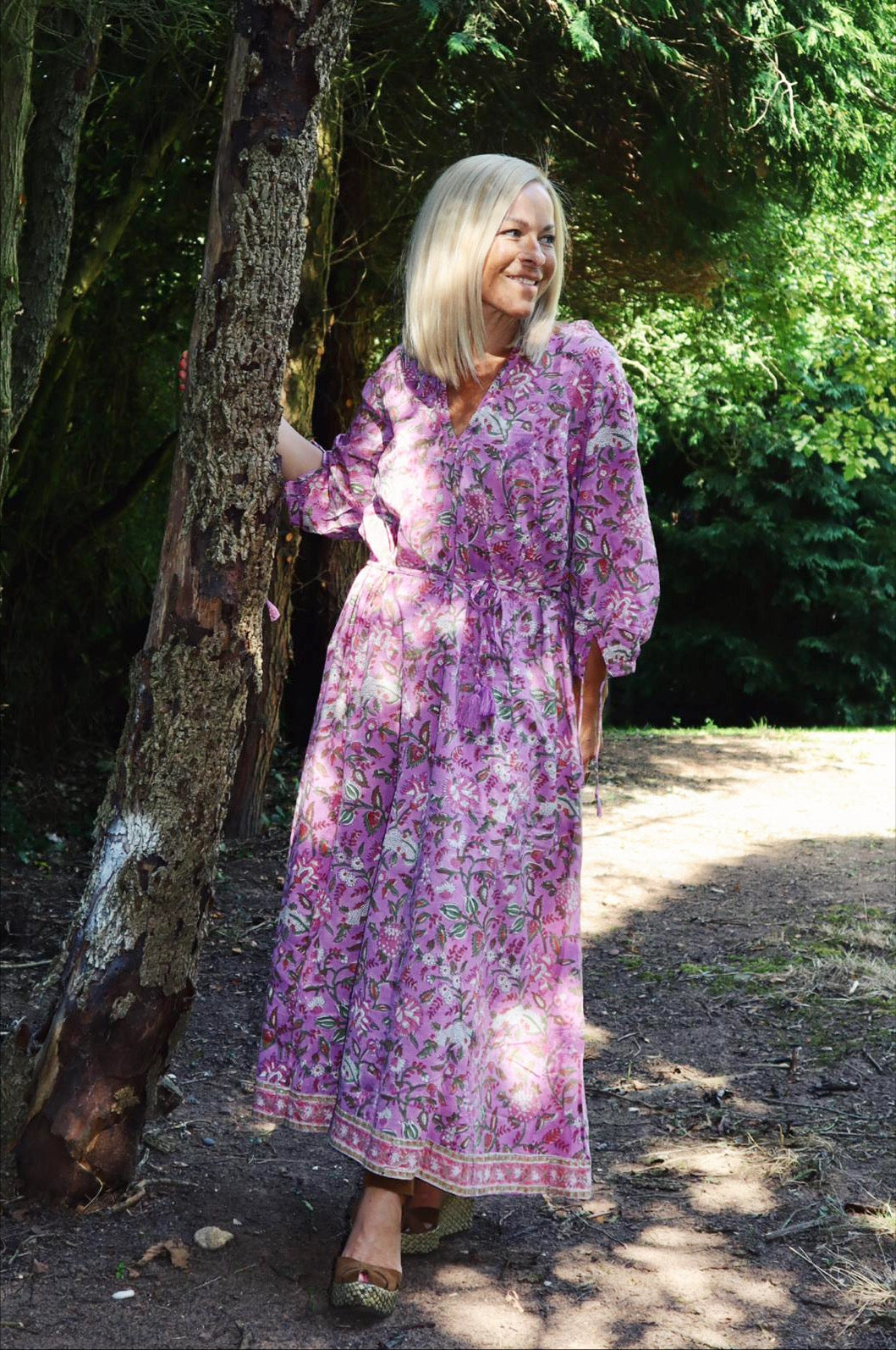 Rosalie bohemian floral-print pink cotton maxi kaftan//dress free sizeDRESSES
