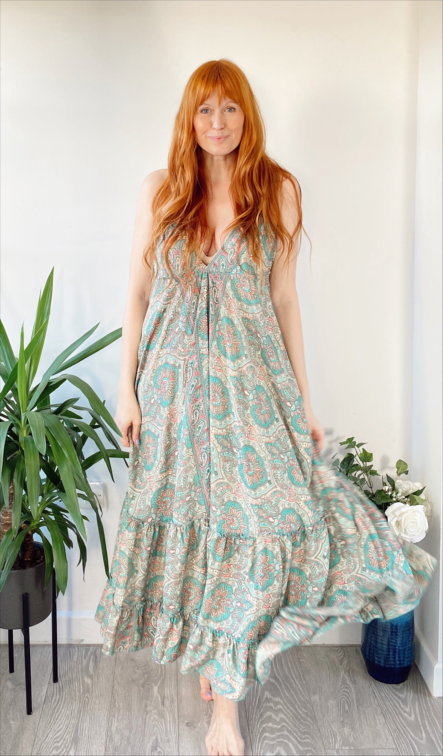 Cici green paisley-print recycled-silk maxi dressDRESSES