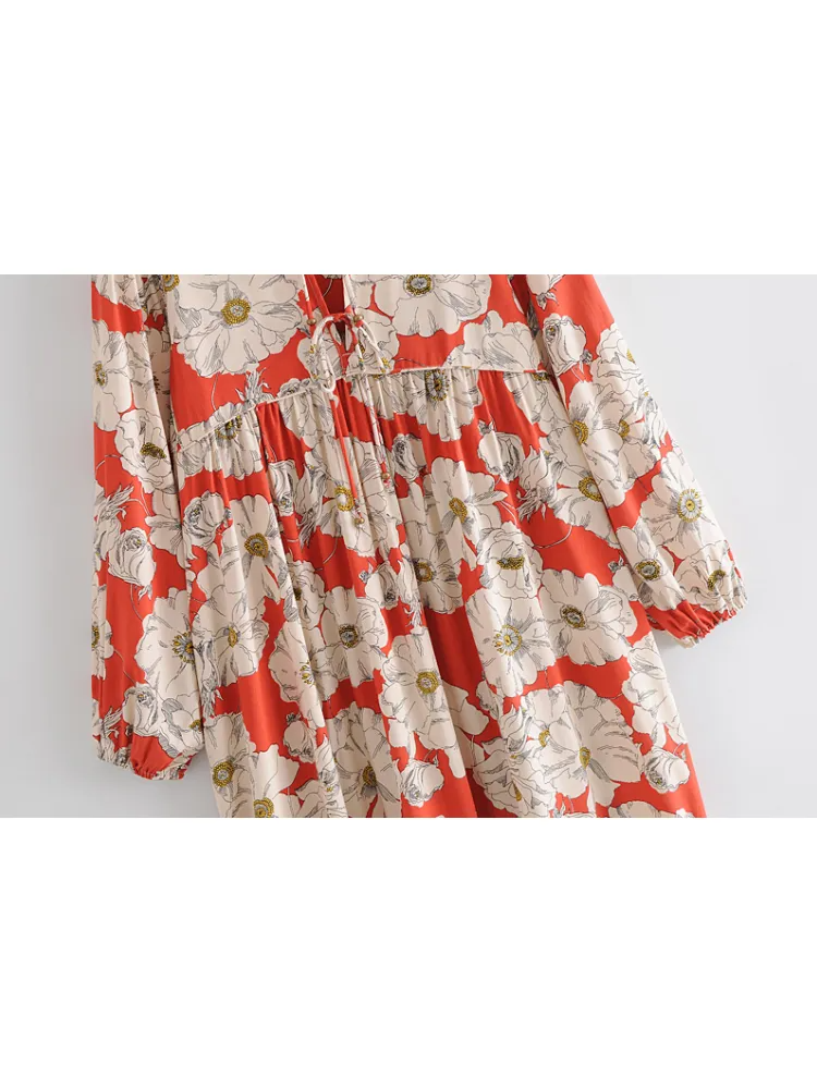 Joni red bold floral-print boho midi dressDRESSES