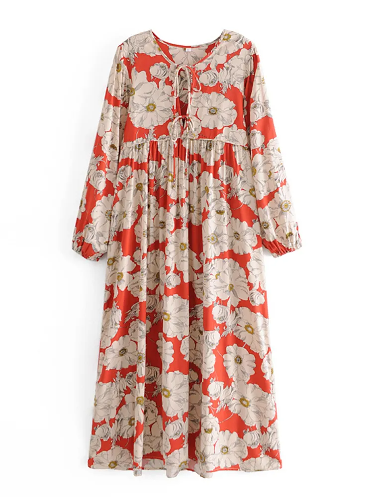 Joni red bold floral-print boho midi dressDRESSES