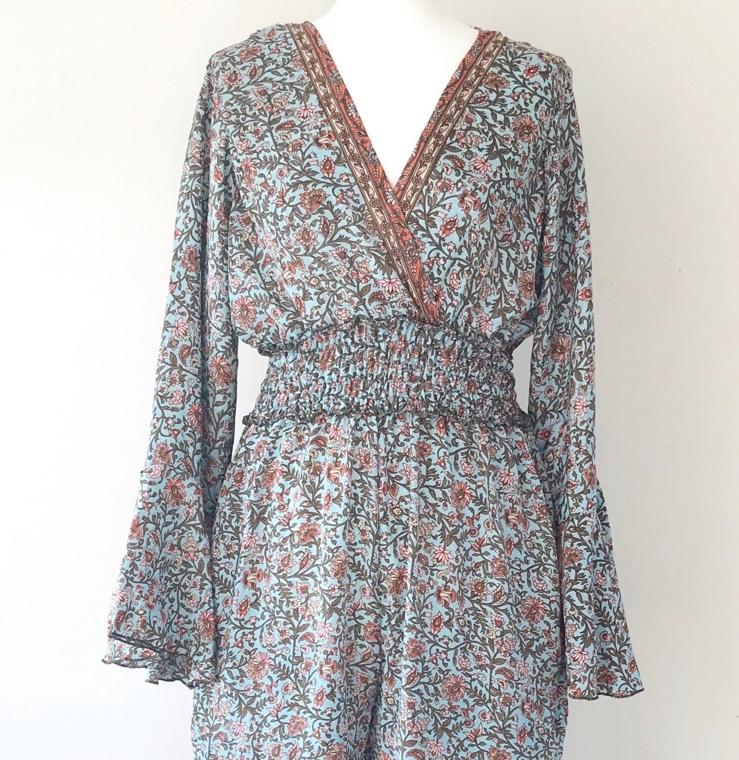 Flora blue floral-print silk jumpsuit free-size UK 8-14JUMPSUIT