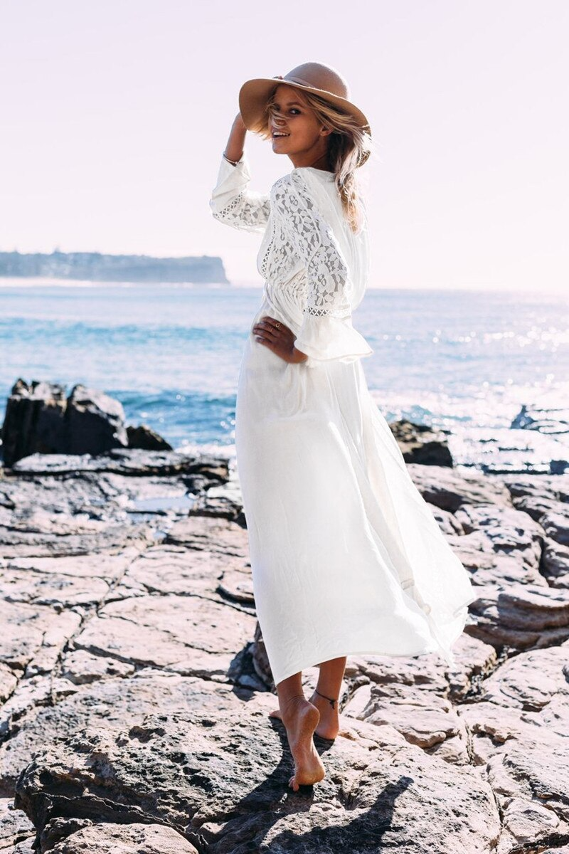 Boho cotton lace midi beach dress//kaftan//cover-upDRESSES