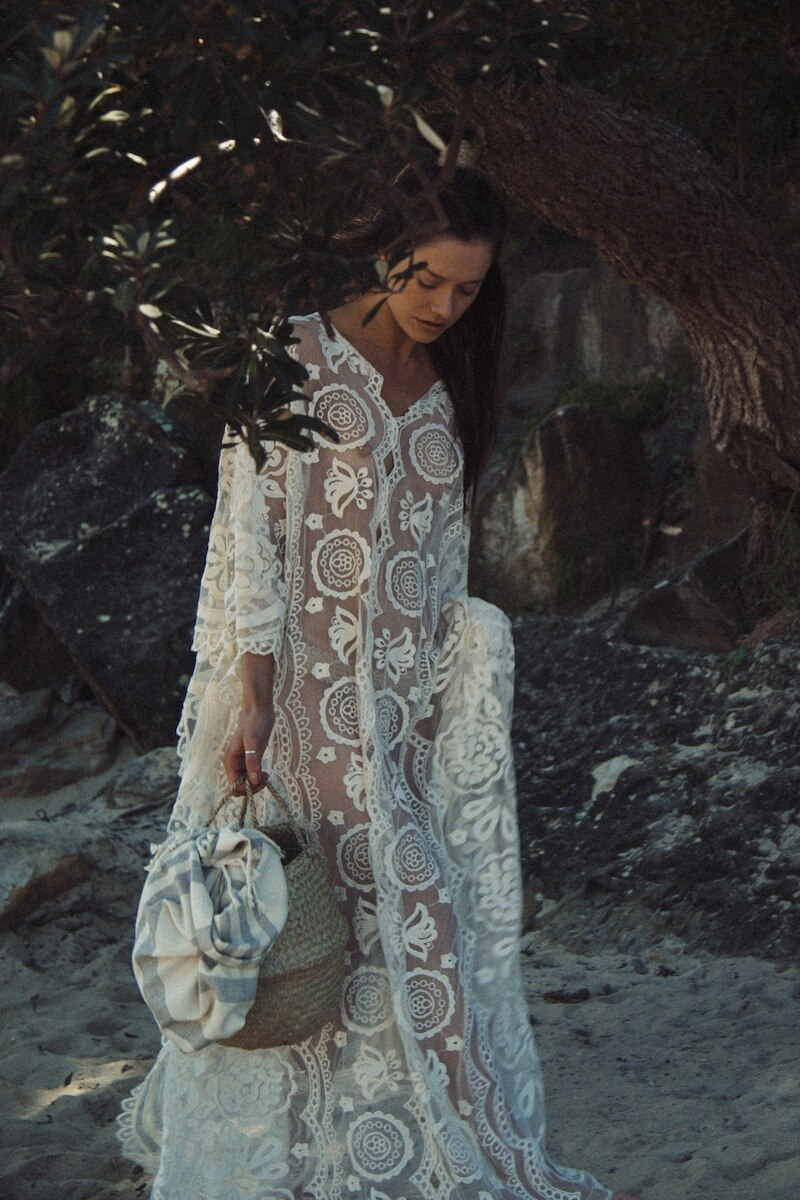 Mia lace batwing-sleeve floral-embroidery kaftan kimono beach dress cover upDRESSES