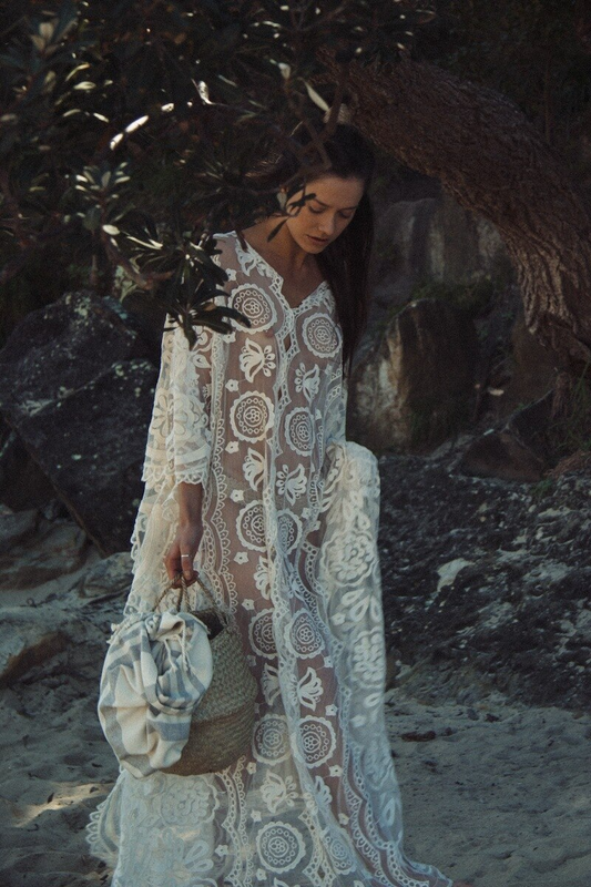 Mia lace batwing-sleeve floral-embroidery kaftan kimono beach dress cover upDRESSES