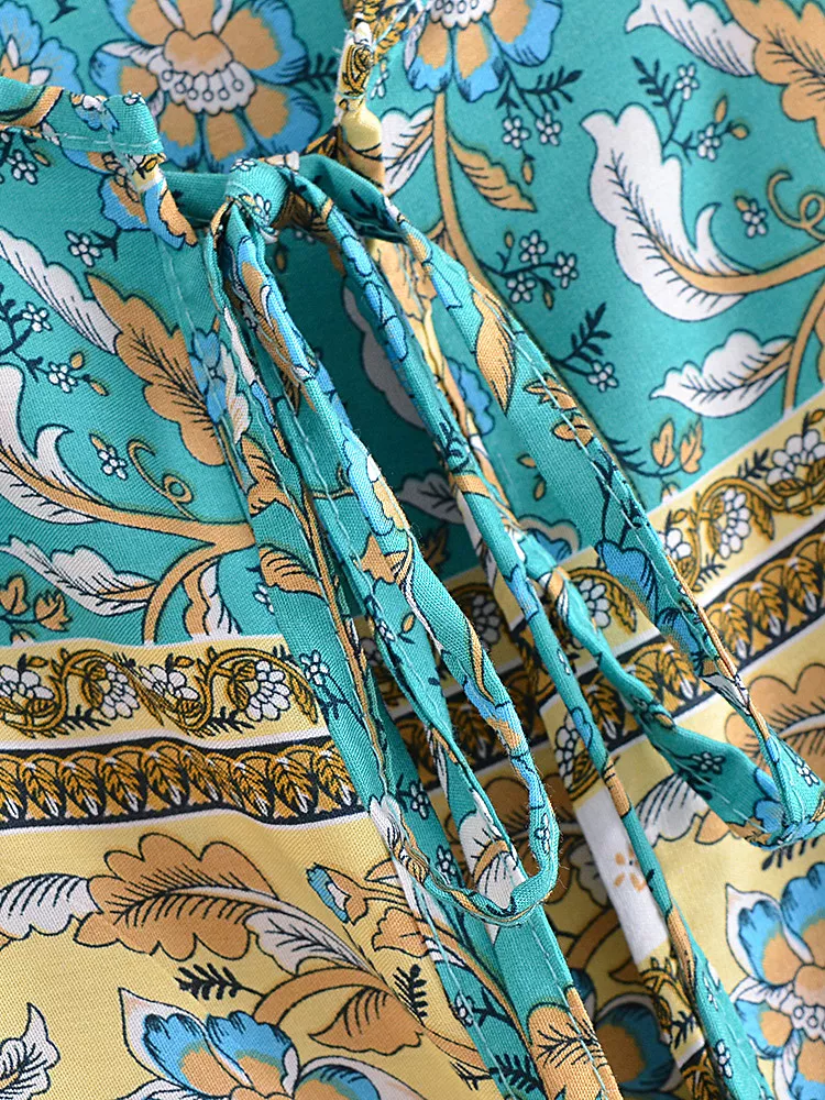 Joni teal-green floral-print boho midi dressDRESSES