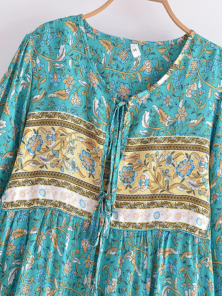 Joni teal-green floral-print boho midi dressDRESSES