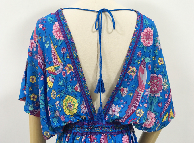 Lily boho floral-print cotton-blend V-neck tassel dressDRESSES