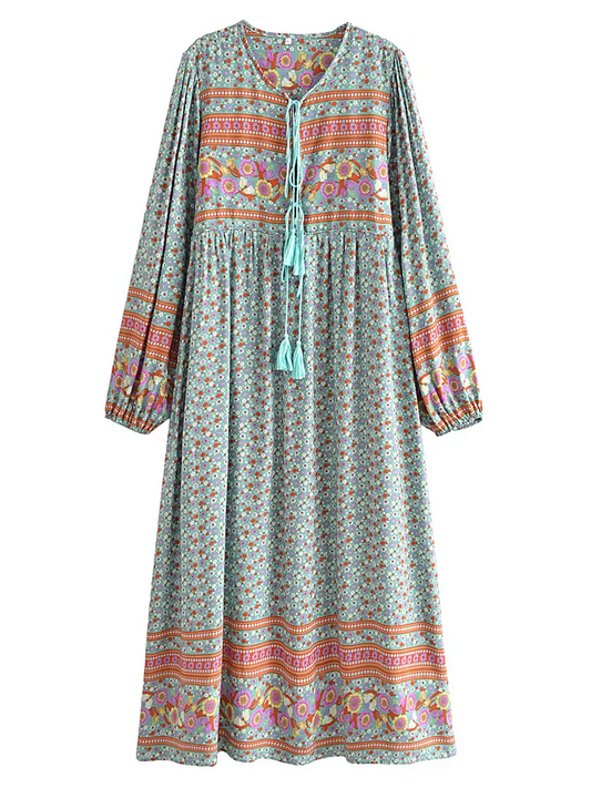 Joni pale-green floral-print boho midi dressDRESSES