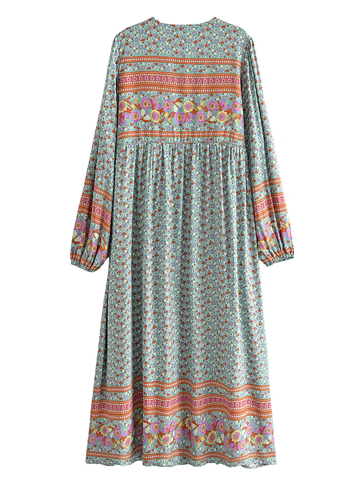 Joni pale-green floral-print boho midi dressDRESSES